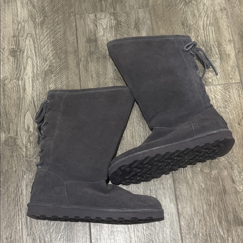BearPaw Phylly Lace Charcoal Suede Winter Boots - Picture 3 of 9